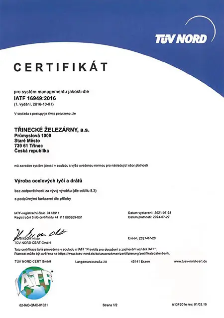 Certifikát IATF 16949:2016